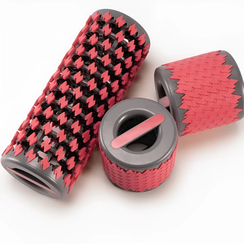 Adjustable telescopic foam roller in red, black, pink, and yellow colour options for muscle recovery.