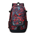 Blue classic nylon backpack with multiple pockets and adjustable padded straps, shown closed.