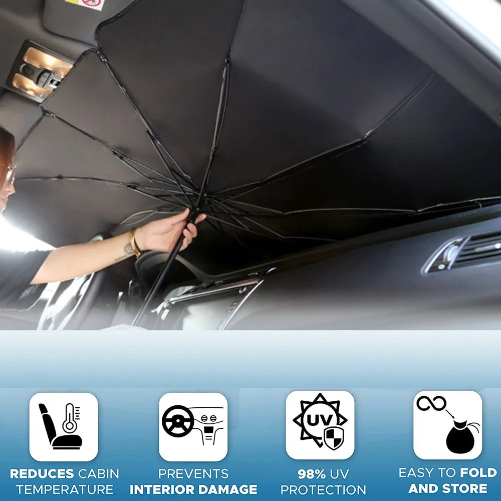 Foldable car sun shade umbrella with silver tape material for UV protection and heat insulation