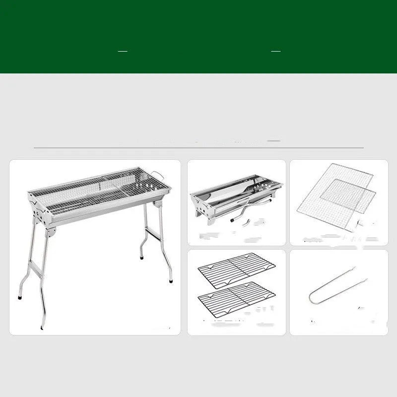 Stainless steel portable folding barbecue oven with grill, dimensions 73x33.5x70cm.
