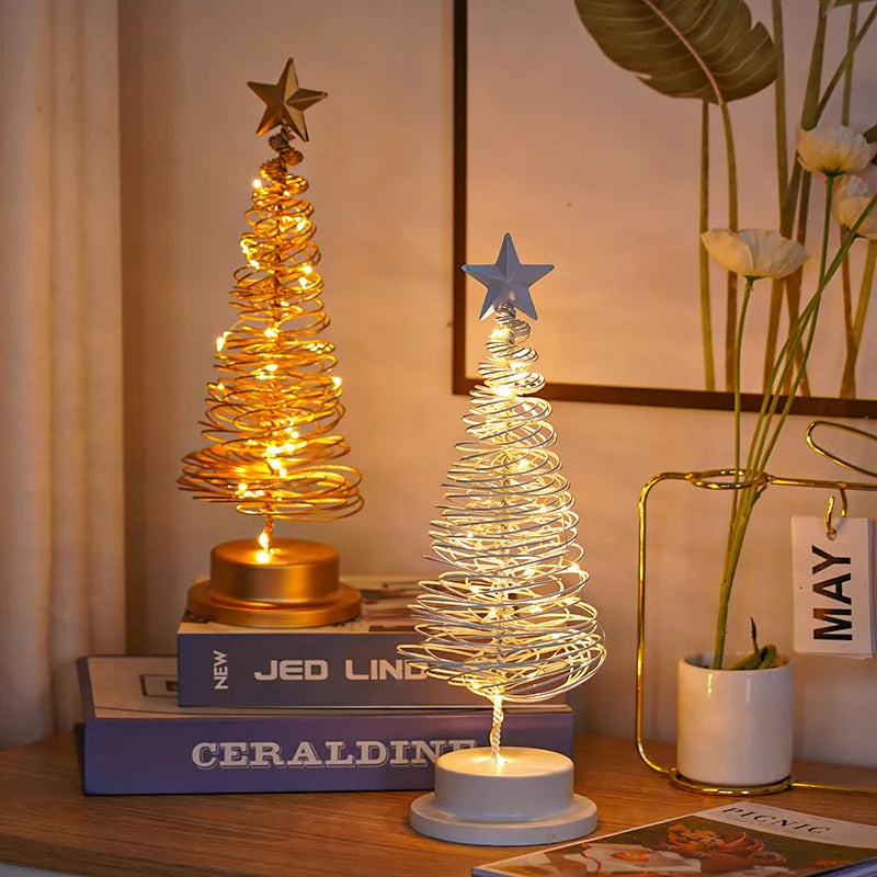 Metal Christmas tree table light with warm white LED decoration in golden finish