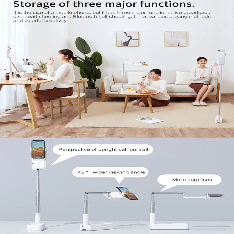 Floor-standing LED fill light bracket with telescopic design for mobile phone live broadcasts