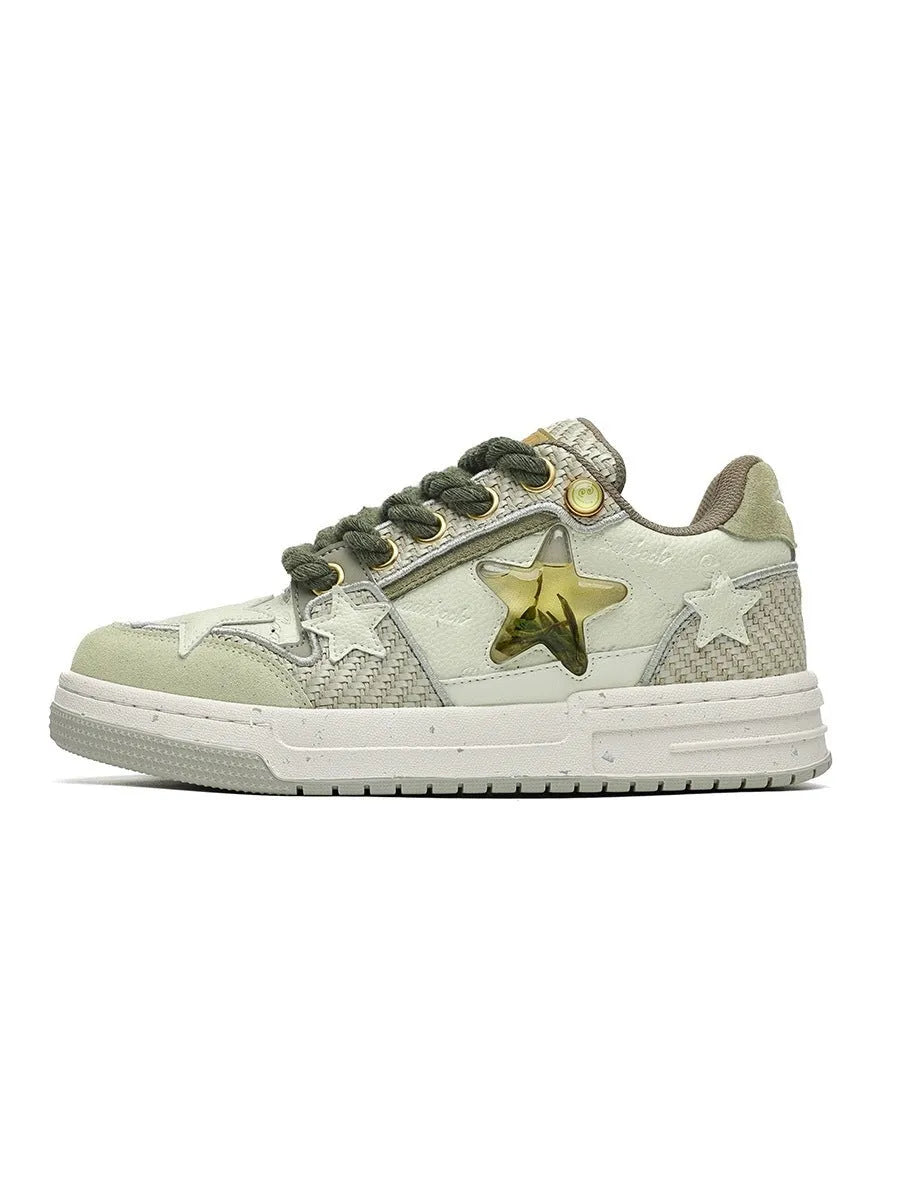 West Lake dragon well tea coloured leather platform running shoes with round toe and English muffin heel