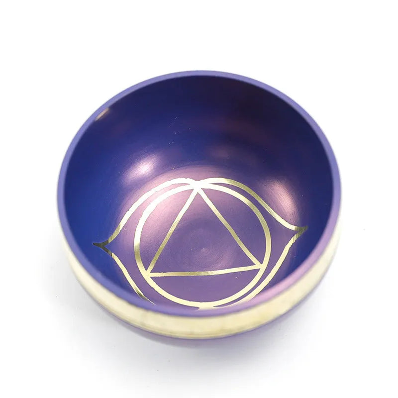 Handmade colourful Himalayan singing bowl percussion instrument with mallet for meditation and yoga