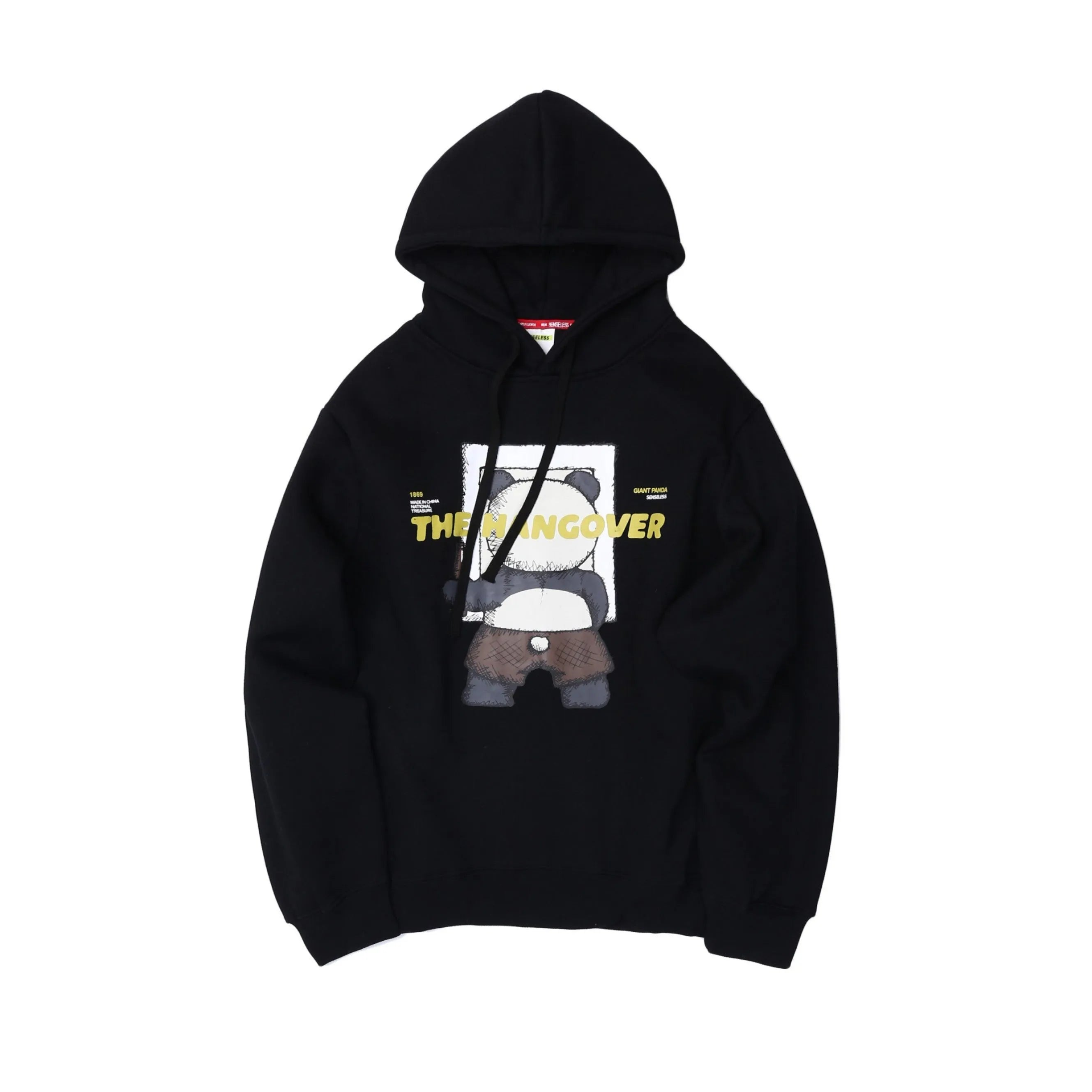 Men's casual black modal hoodie with round neck and straight fit, side view