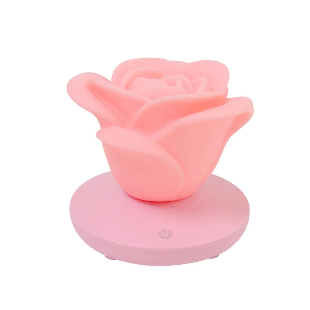 Mini rose night light with touch dimming and USB rechargeable battery, available in pink