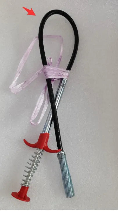 Flexible drain cleaning spring tool with gripped handle for removing hair from pipes