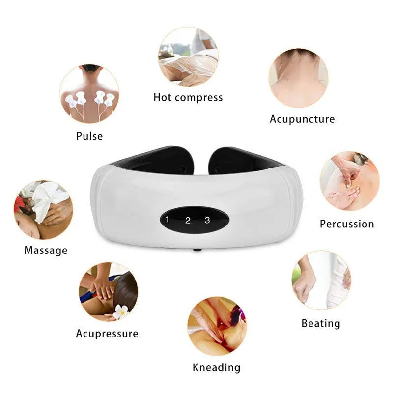 Multifunctional shoulder and neck massager in ABS material with electrode pads, 22.5x20x5cm, with control buttons and LED display