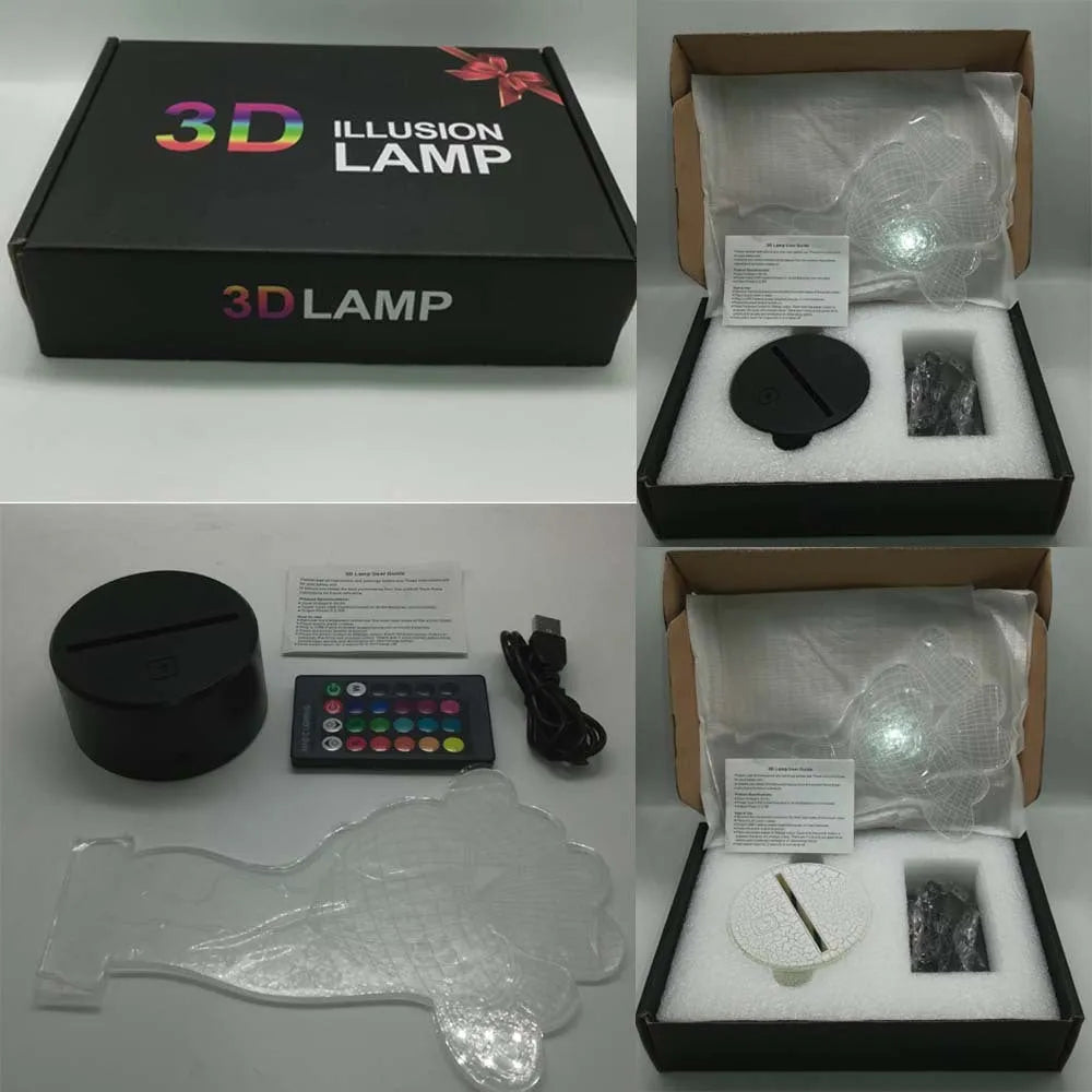 3D rose flower design night light with colour-changing LEDs on a black ABS base.