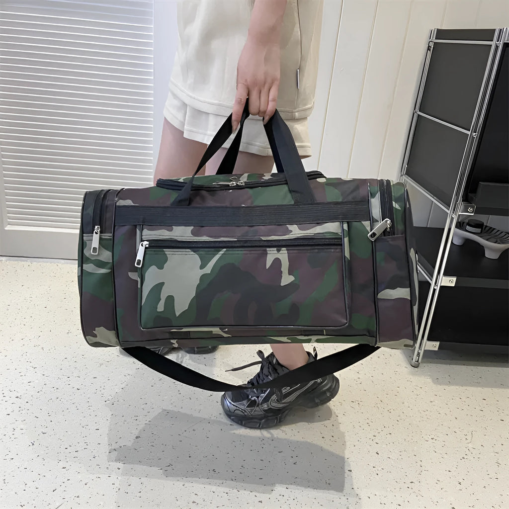 Camouflage waterproof luggage bag with striped pattern and below 20L capacity