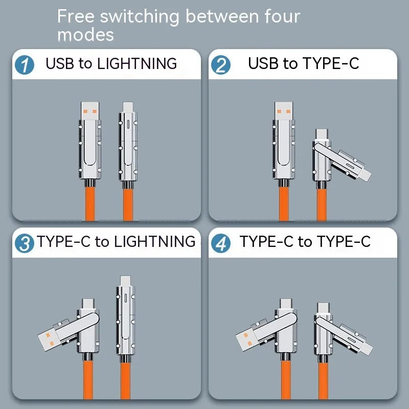 Fast charge mobile phone cable with zinc alloy connectors in orange, 1 metre length