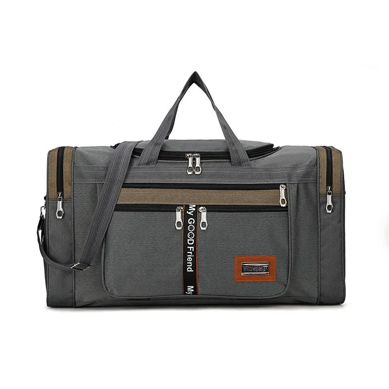 Khaki Oxford cloth travel luggage bag for students with 20-35L capacity on a white background
