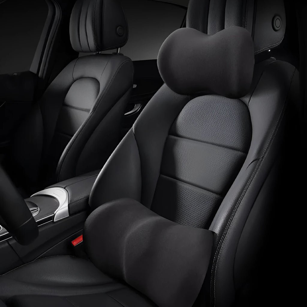 Car seat headrest pillow and lumbar support cushion set in one of five colour options