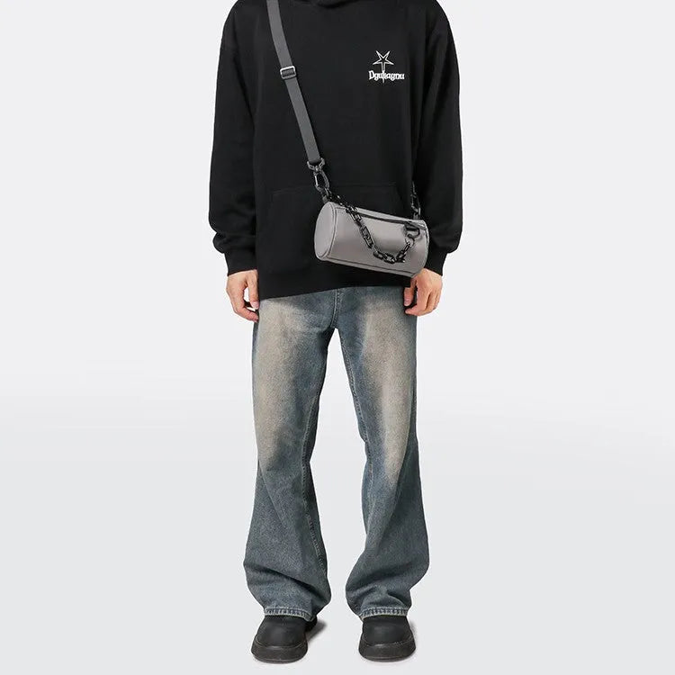 Oxford cloth waterproof messenger crossbody bag with chain detail in black, grey, or orange colours