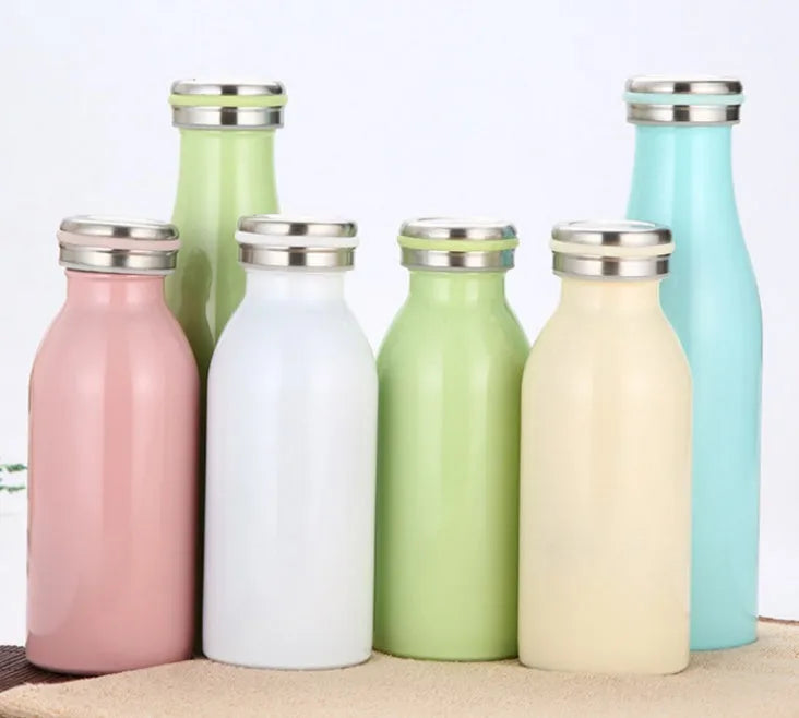 Milk vacuum water bottle 304 stainless steel insulated 500ml 24cm x 7cm with leak-proof lid, colour coffee
