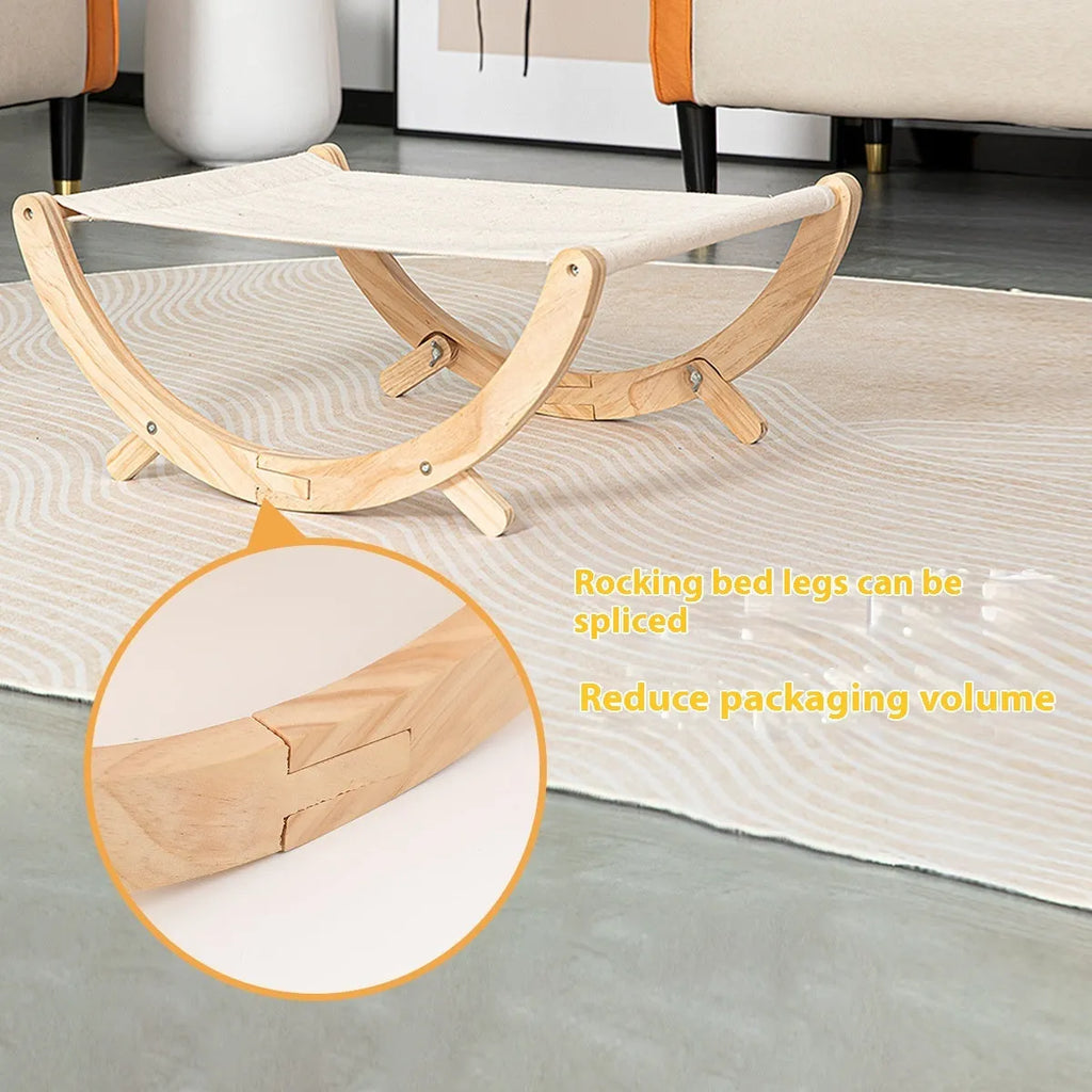 Solid wood foldable cat hammock bed with canvas plush cushion for indoor cats
