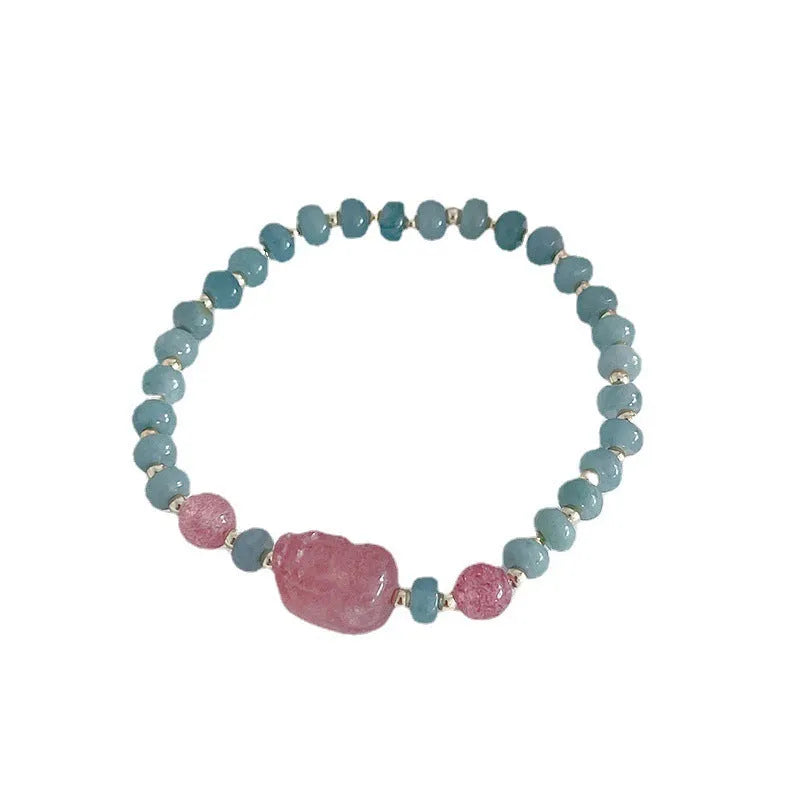 Women's simple ethnic style jade bracelet with Hetian jade gourd bead, peace buckle charm, and fu character pendant