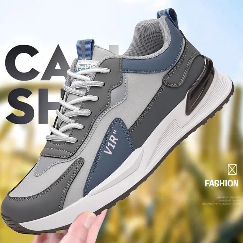 Men's casual colour-block lace-up sneakers with soft sole, black, grey, white options