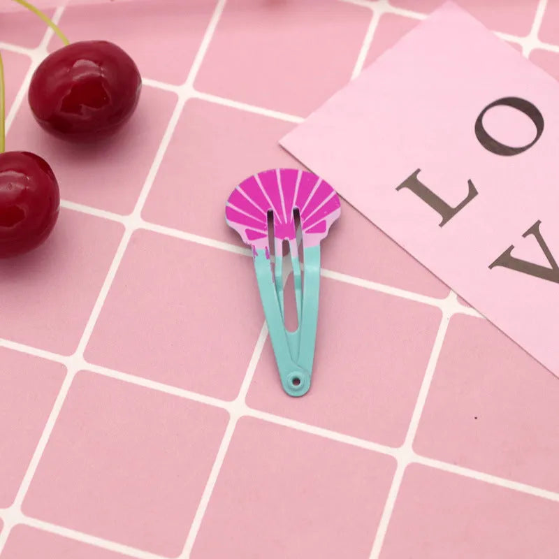 Children's metal barrette hair clip with colourful baked varnish print design