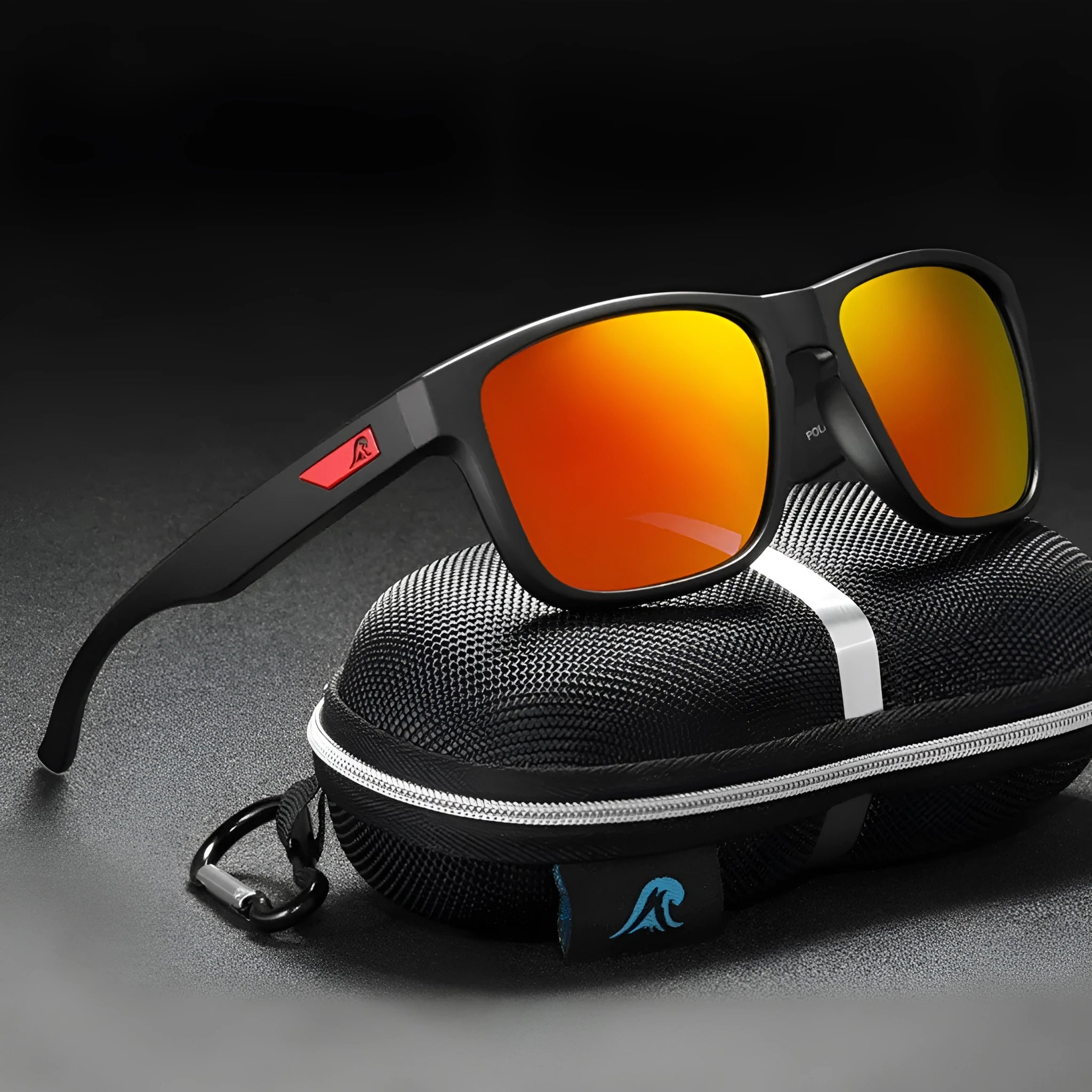 Men's plastic frame polarised sunglasses shown in one of eight available colours, featuring TAC lenses.