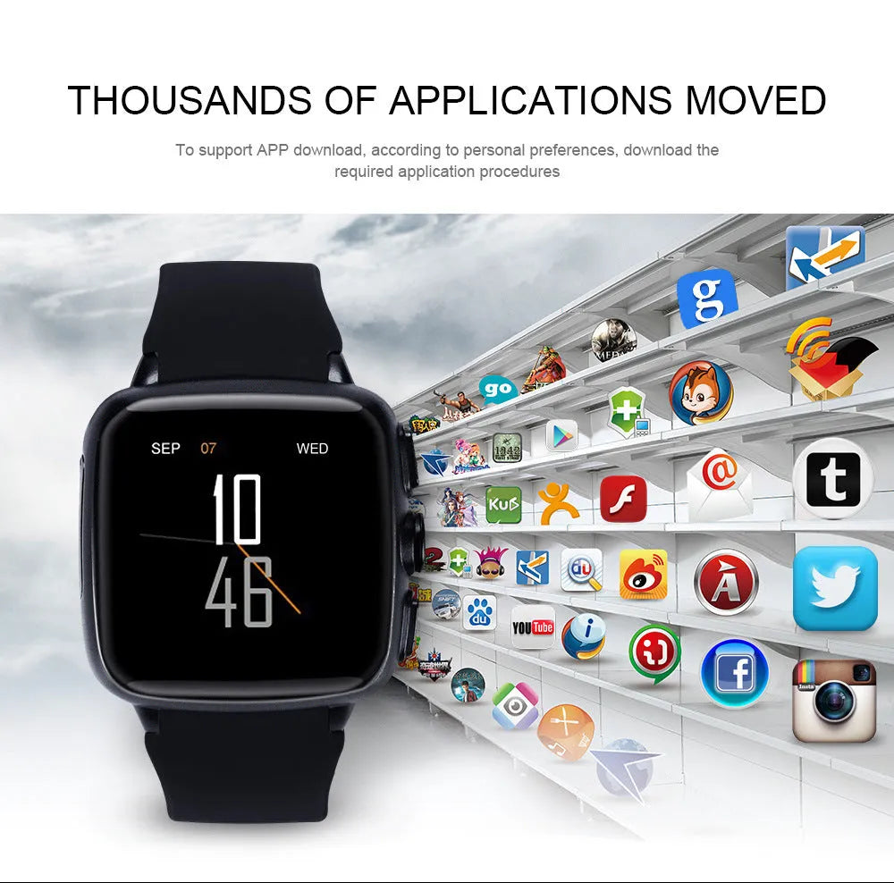 Z01smart watch in black or white with a 1.54-inch touchscreen and built-in camera.