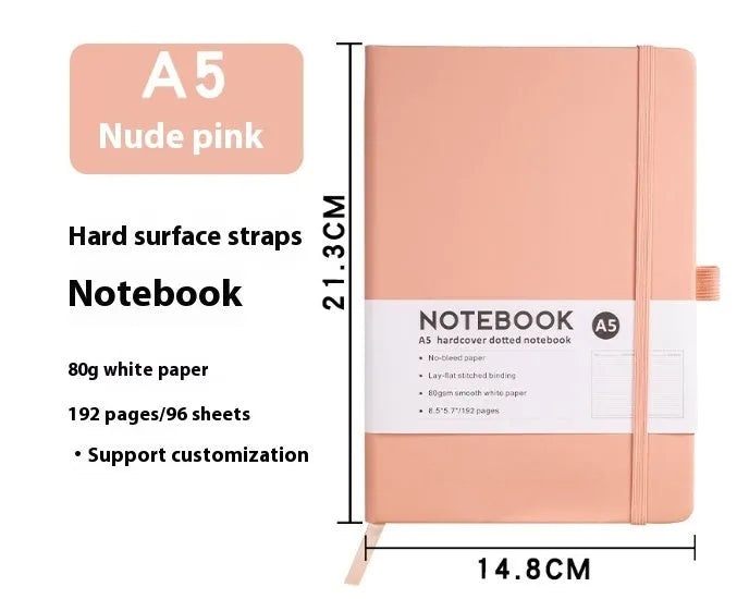 A5 office diary with hand skin feeling PU leather strap cover and lined inner pages