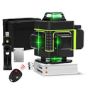 Rotating laser level tool projecting 16-line pattern for wall alignment with green/orange laser options