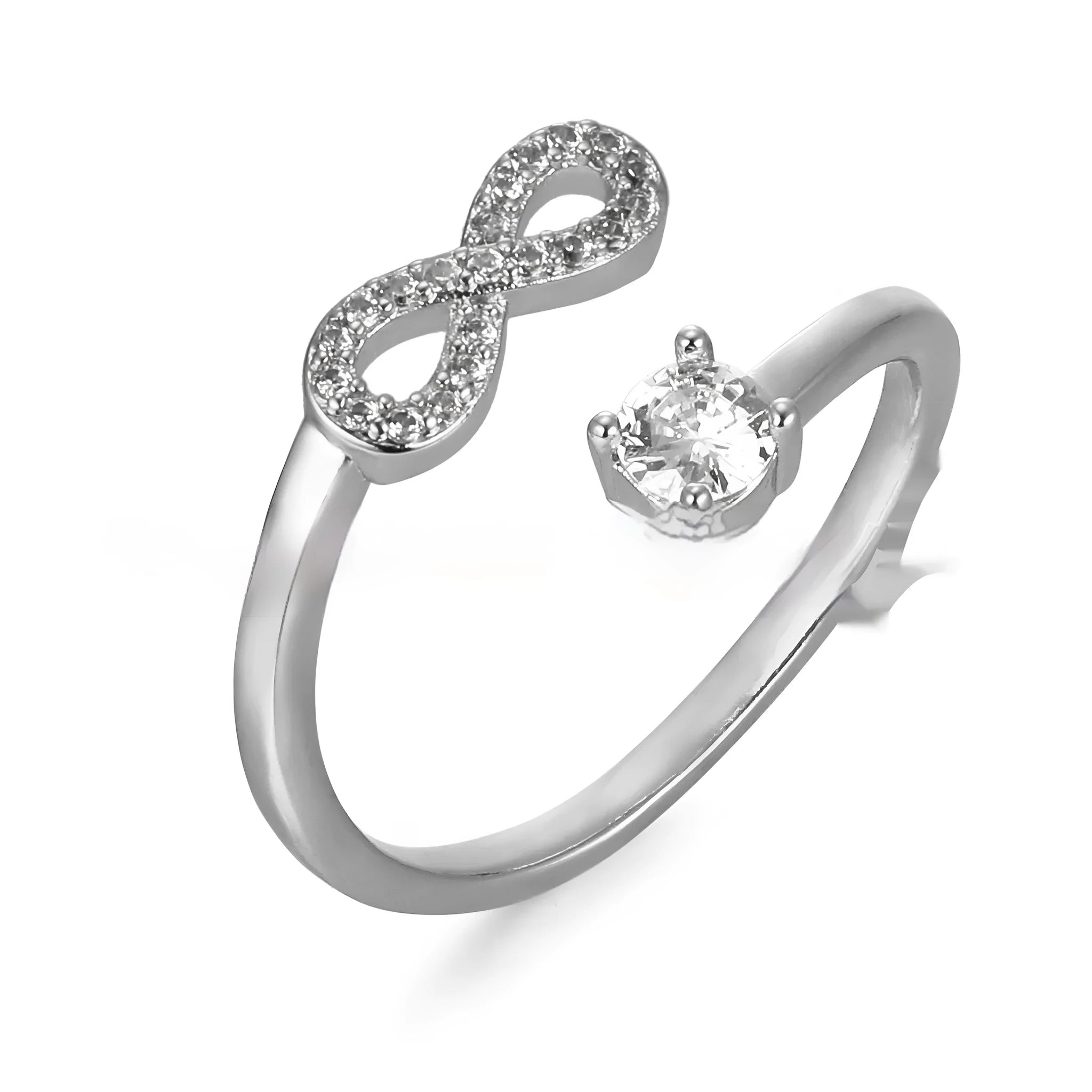 Open geometric alphabet ring with zircon stone in gold rose gold or silver plating showing letter selection