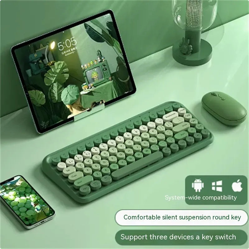 Three-mode wireless Bluetooth keyboard and mouse set with compact 84-key design