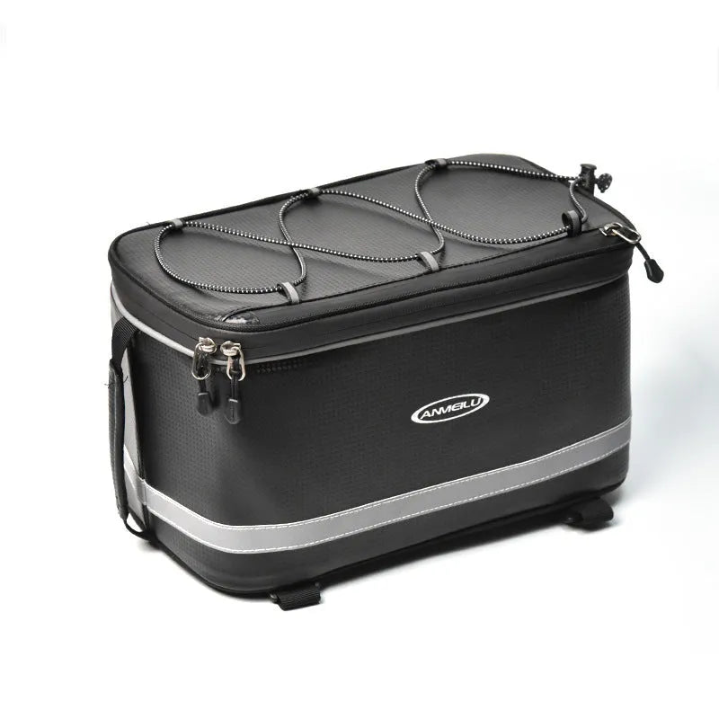 Black waterproof PU leather bicycle rack bag with 12 litre capacity for car backseat equipment transport