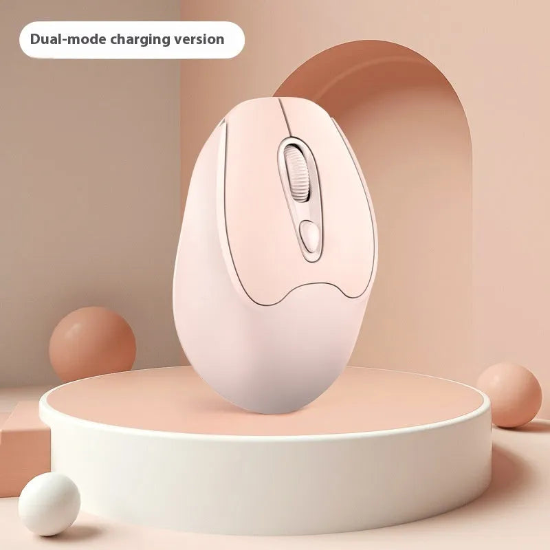 Dual-mode Bluetooth wireless mouse in grey, green, girl pink or milk tea pink colours with USB charging cable