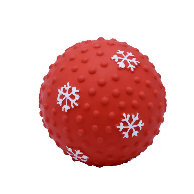 Red and green Christmas dog toy balls with snowflake patterns for small medium dogs