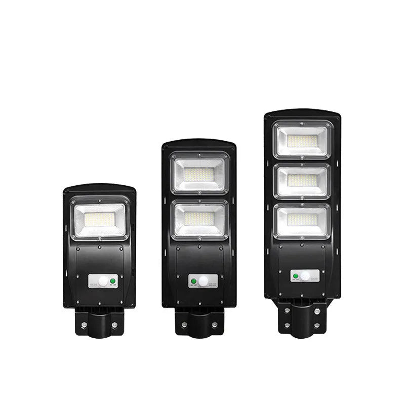 Integrated solar-powered 60W LED street light unit for outdoor installation.