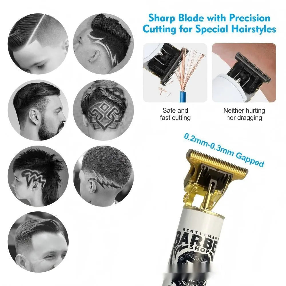 Rechargeable hair clipper with stainless steel cutter head showing USB charging port