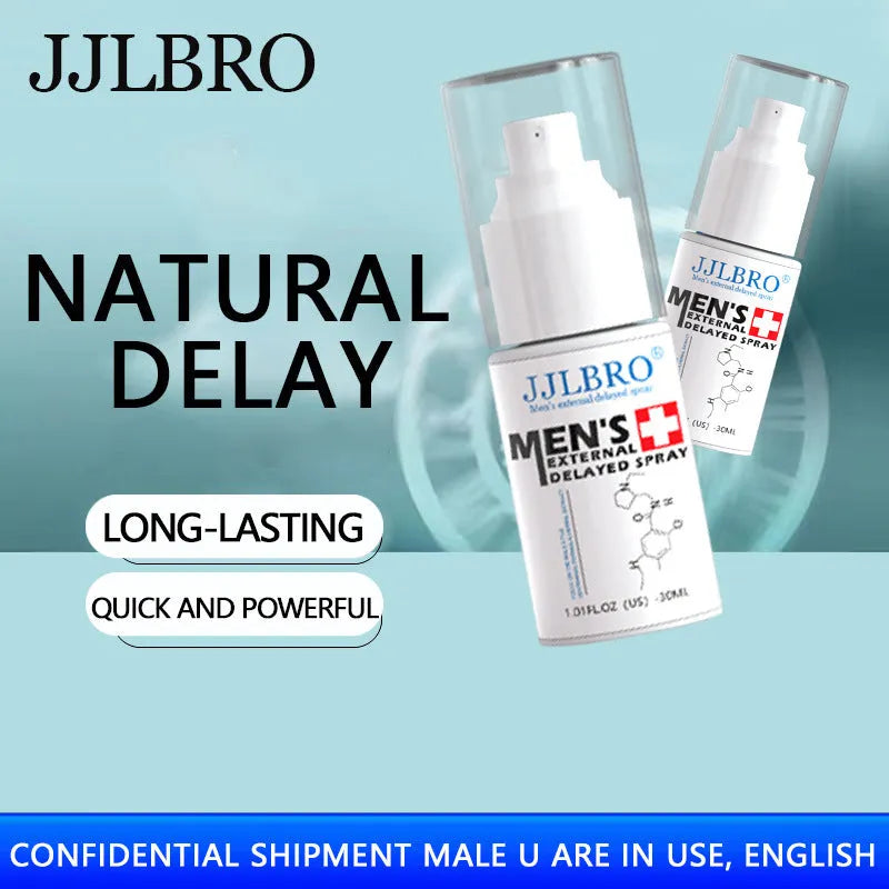 White bottle of JJLBRO 30ml plant extraction delay spray for couple intimacy
