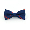 Children's polyester bow tie, 10cm by 5cm, with adjustable strap, available in 10 styles.