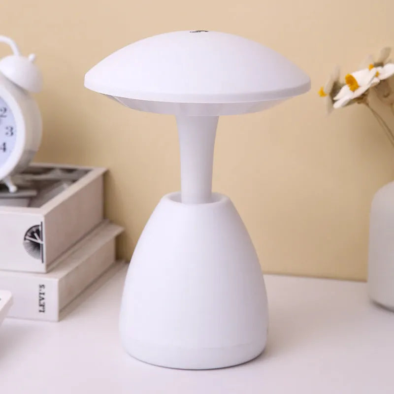 Small white bedside night lamp with ABS body, 5W LED, 10 by 21 cm, low voltage