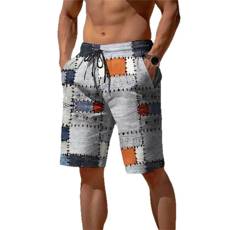 Men's 3D plaid mesh shorts in loose fit summer design with micro-elastic polyester fabric