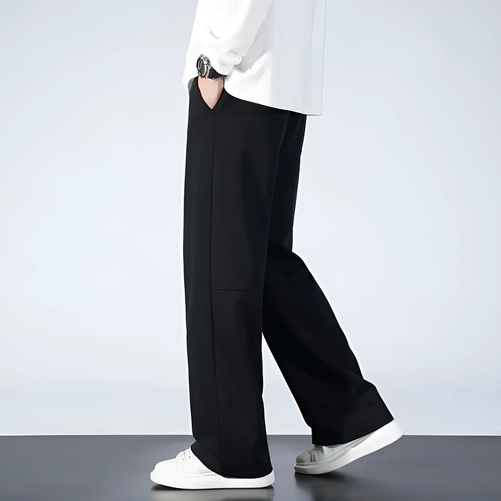 Men's straight-leg casual trousers in light gray, woolen fabric, size S to 4XL