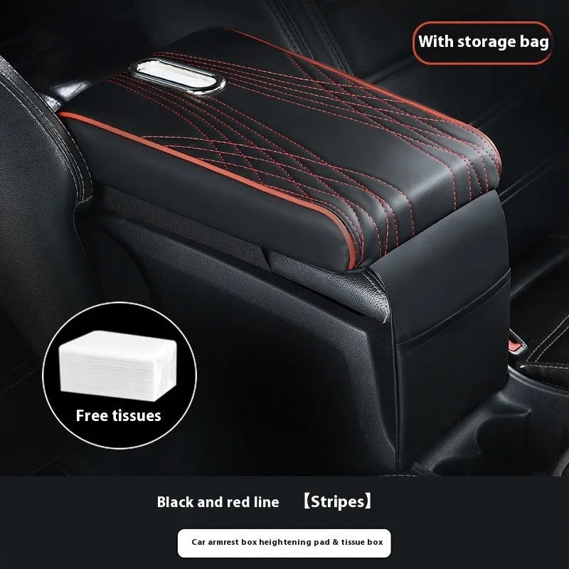Leather automobile armrest box cover with angel pattern tissue storage in black large size