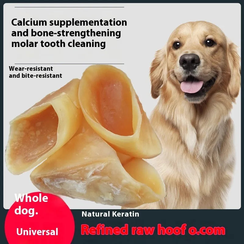 Natural cowhide hoof shell shaped dog chew treat for small and large breeds.