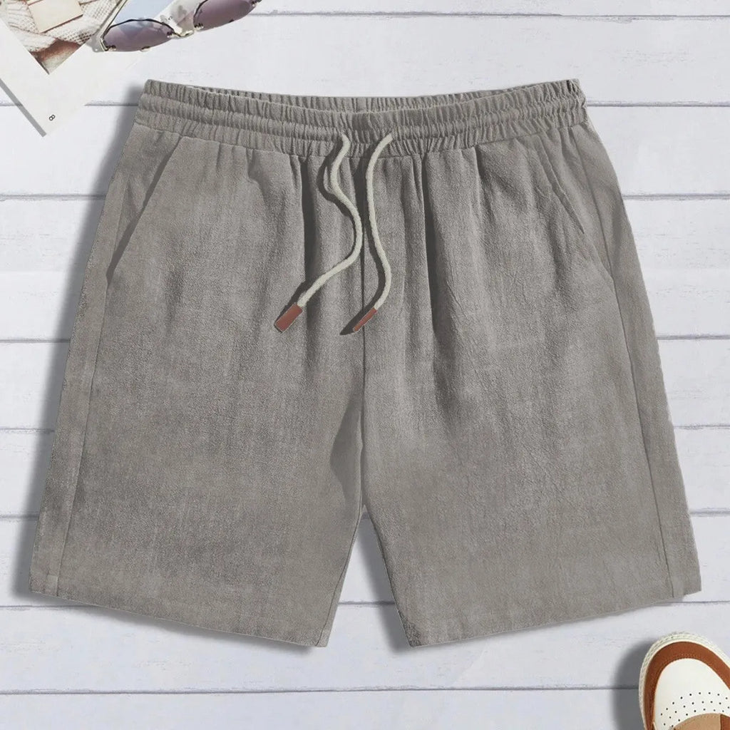 Men's thin linen loose casual shorts in khaki, front view