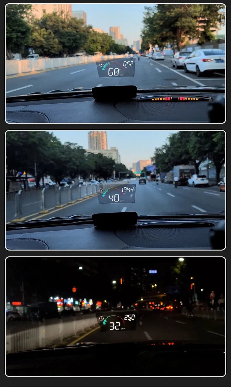 Black universal head-up display car projector for speed and compass on dashboard