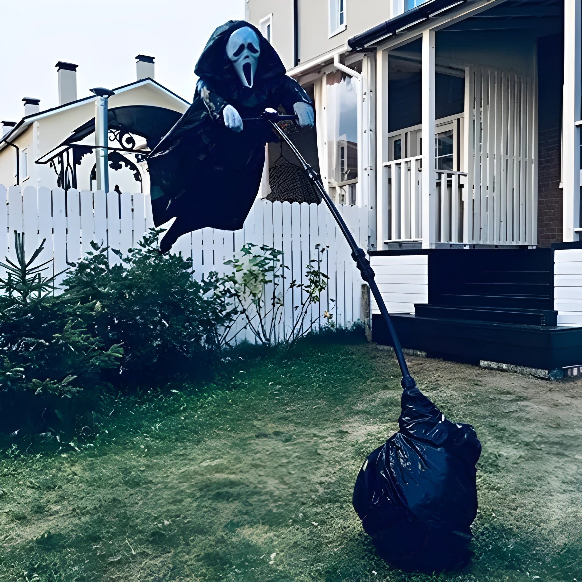 Plastic skeleton scarecrow Halloween decoration with screaming skull design measuring 70cm tall