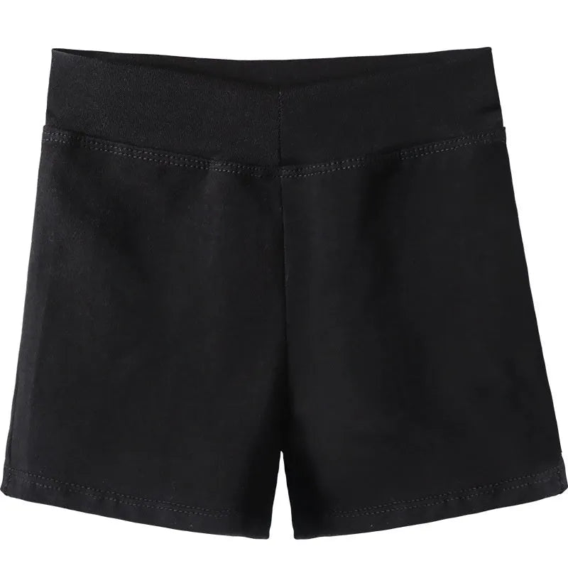 Black cotton women's ballet practice shorts laid flat.