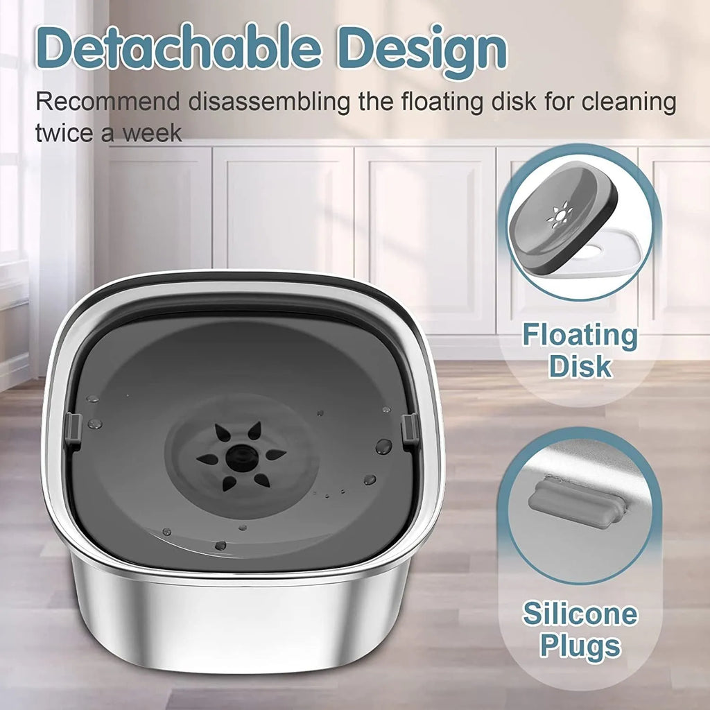 Large capacity stainless steel pet water bowl with floating design in blue