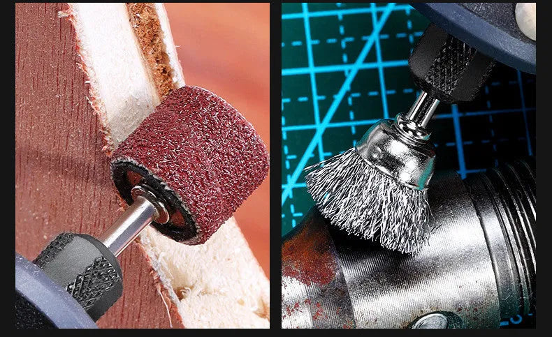 365pc electric grinder accessory set with cutting discs, grinding wheels, sandpaper, and wire brushes in alloy construction