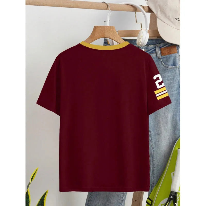 Cotton loose fit T-shirt with digital letter print in red or green colour options