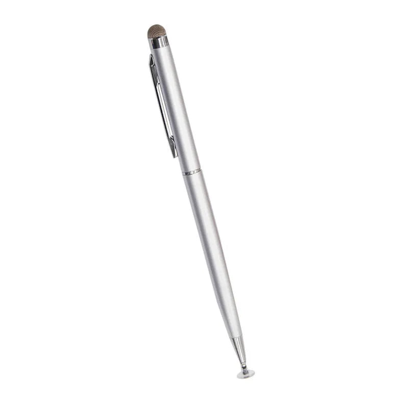 2-in-1 capacitive stylus with metal shell and cloth tip, 15cm, in black against white background