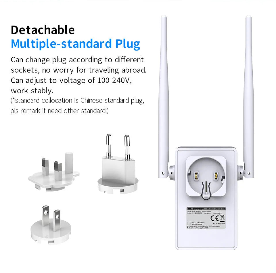 AC1200 dual band WiFi range extender with four antennas and four Ethernet ports in black colour